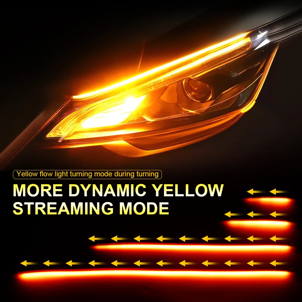 2 個車の LED ストリップライト柔軟な LED ヘッドライトストリップターンシグナル付き黄色ライト防水車のデイタイムランニングライトストリップ