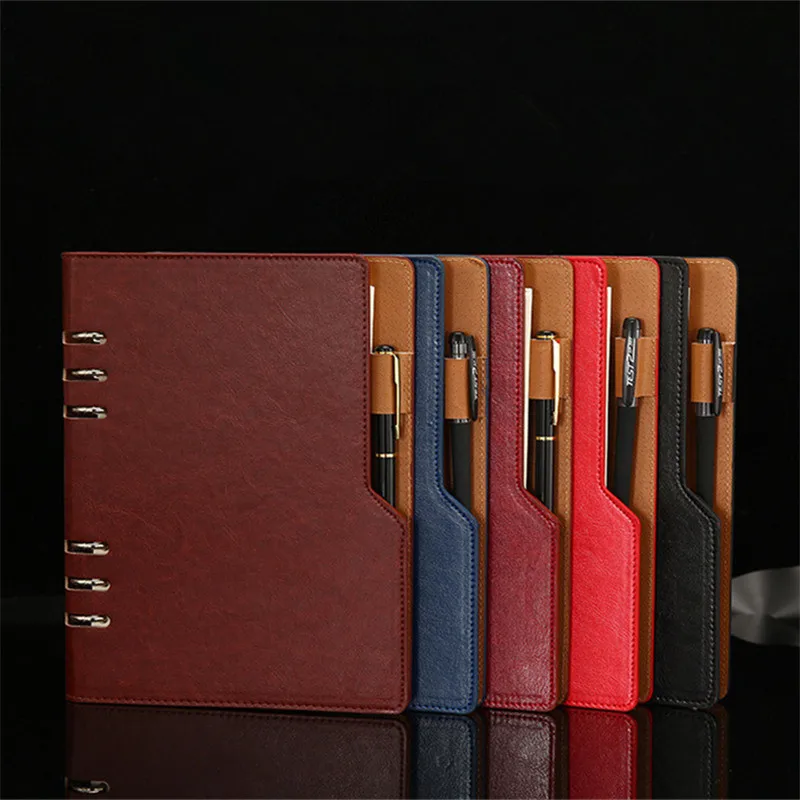 Imagem -02 - Leather Cover Loose-leaf Binder Notebook para Escritório Planejador de Negócios Diário do Estudante a5 Escrita Memo Notepad 100 Folhas pu