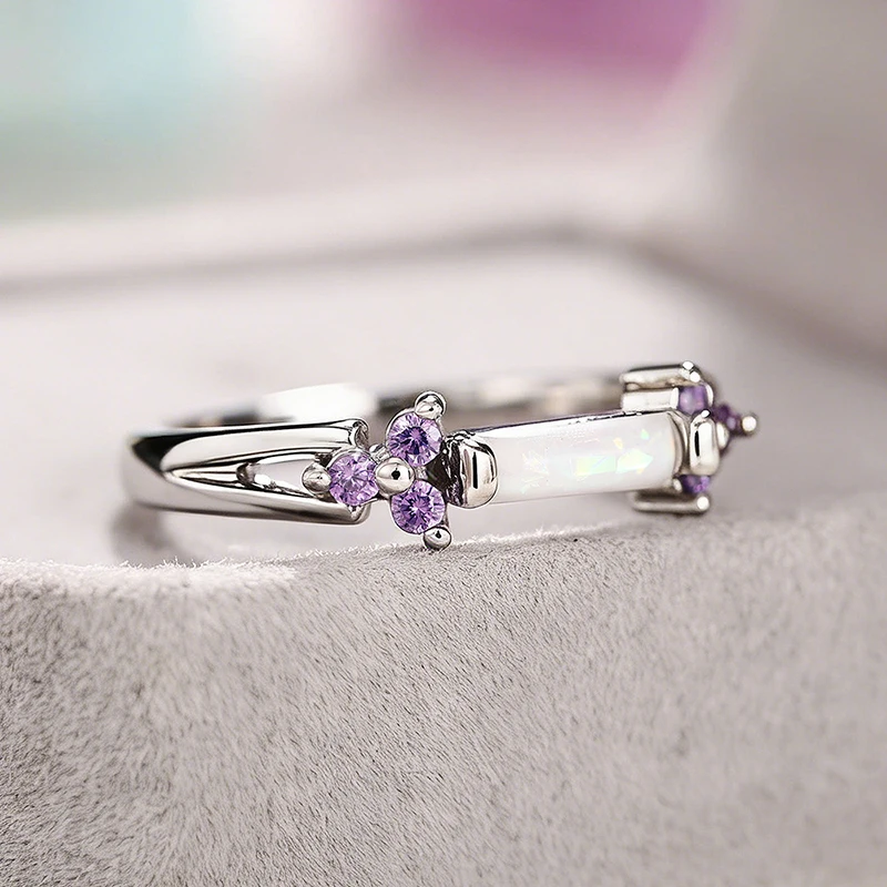 Huitan Elegant Purple CZ Thin Rings for Women Fresh Stylish Finger Accessories for Wedding Fashion Chic Gorgeous Party Jewelry
