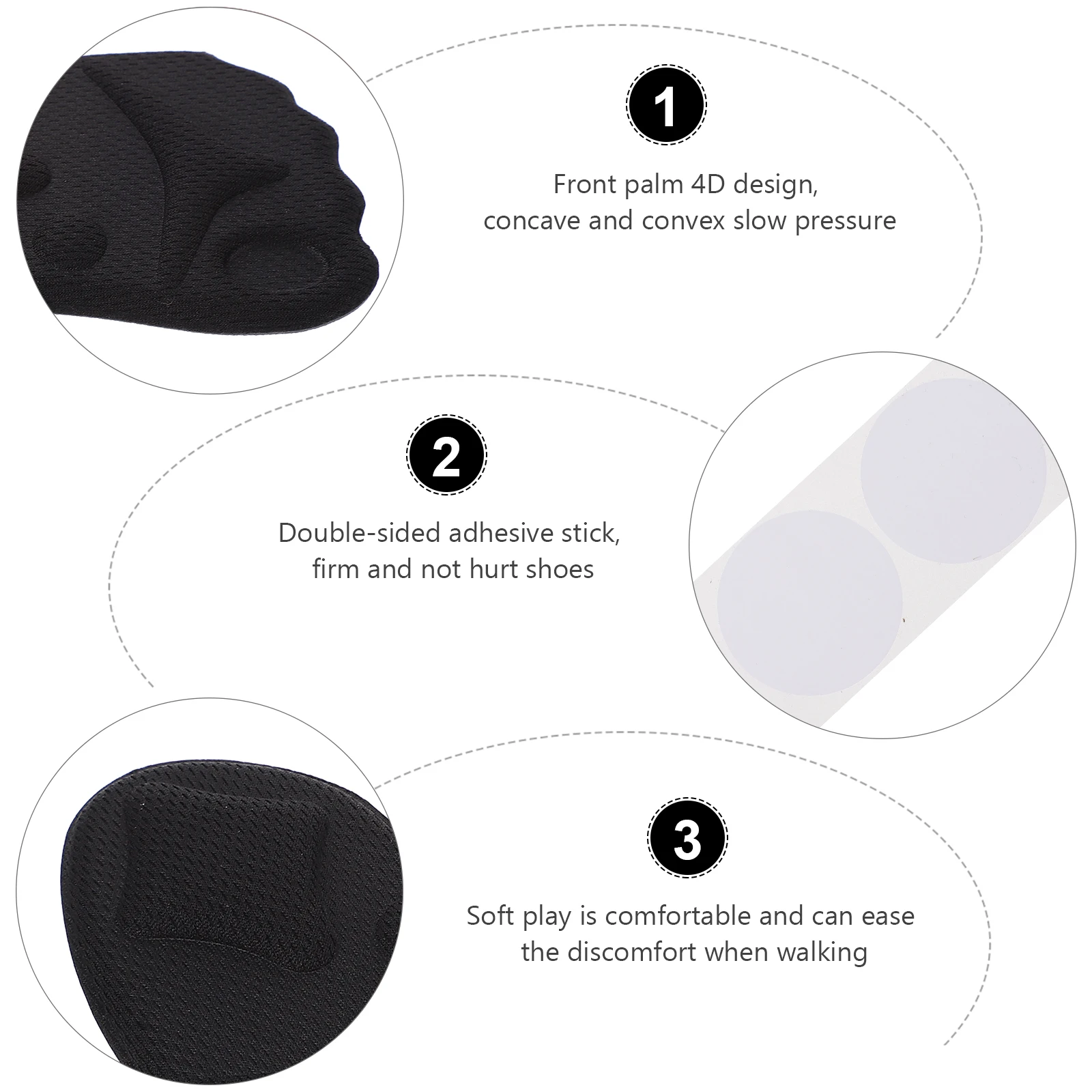 

3 Pairs High Heel Foot Cushion Half Size Pad Sole Insole Forefoot Toe Metatarsal Soft Breathable Non Slip Mat Shoe Comfort Tool