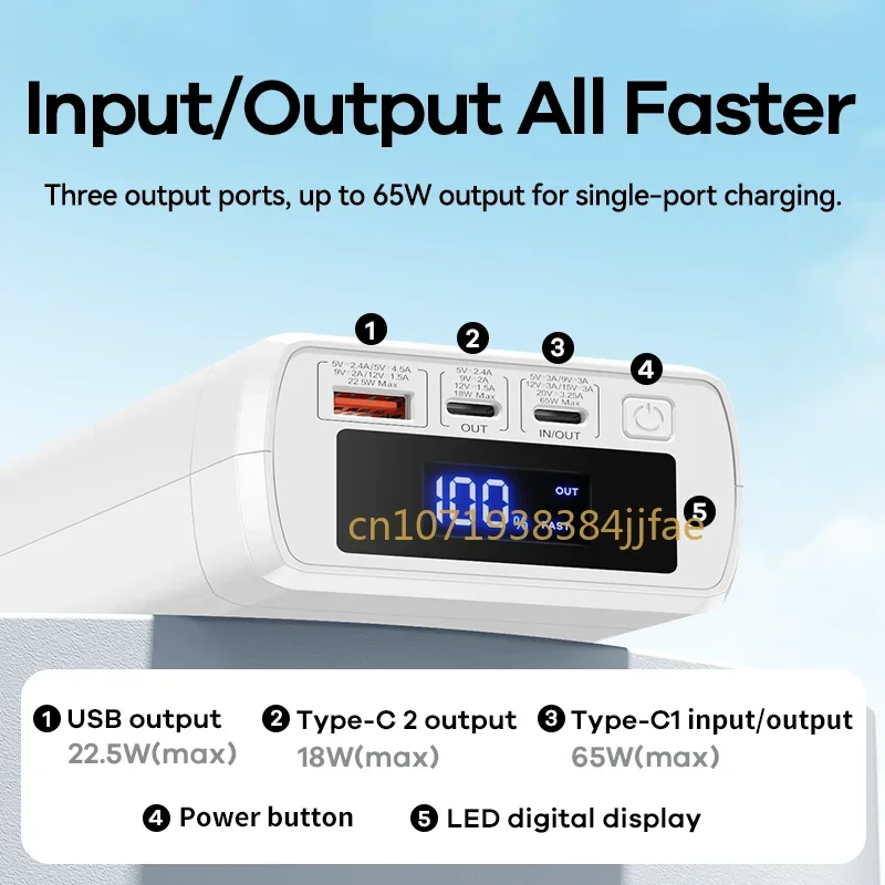 Remax Fast Charging Power Bank 65W 40000Mah Rpp-310 Pd Qc Rohs Ce Fcc Portable Battery for Iph