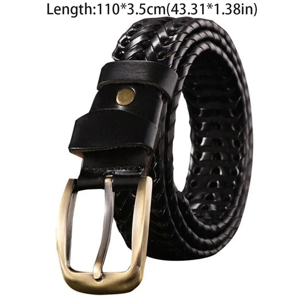 เข็มขัดหนังแท้ผู้ชายแบบปรับได้ สไตล์เรโทร กว้าง ทนทาน สีดำ สำหรับใส่กับกางเกงยีนส์