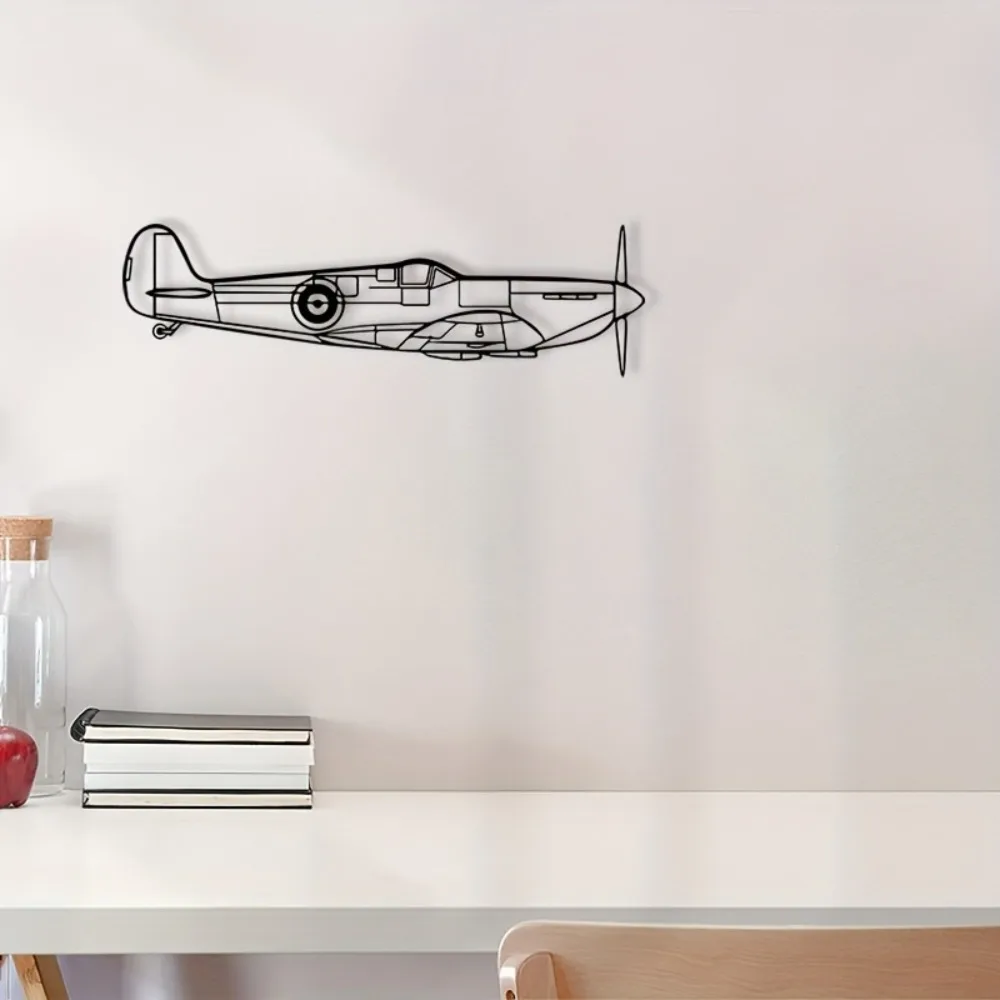 CIFBUY Iron Wall Art Retro Spitfire Aircraft Metal Sculpture Rustproof Hanging Plaque Aviation Home Decor Ornament Accent