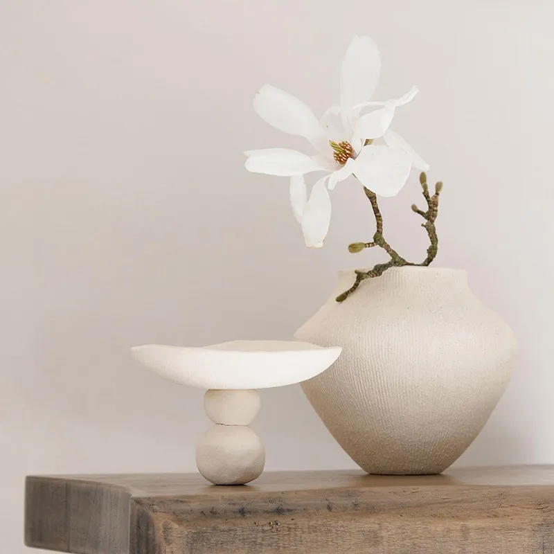 

Simple wabi sand wind frosted ceramic vase medium ancient art flower decoration