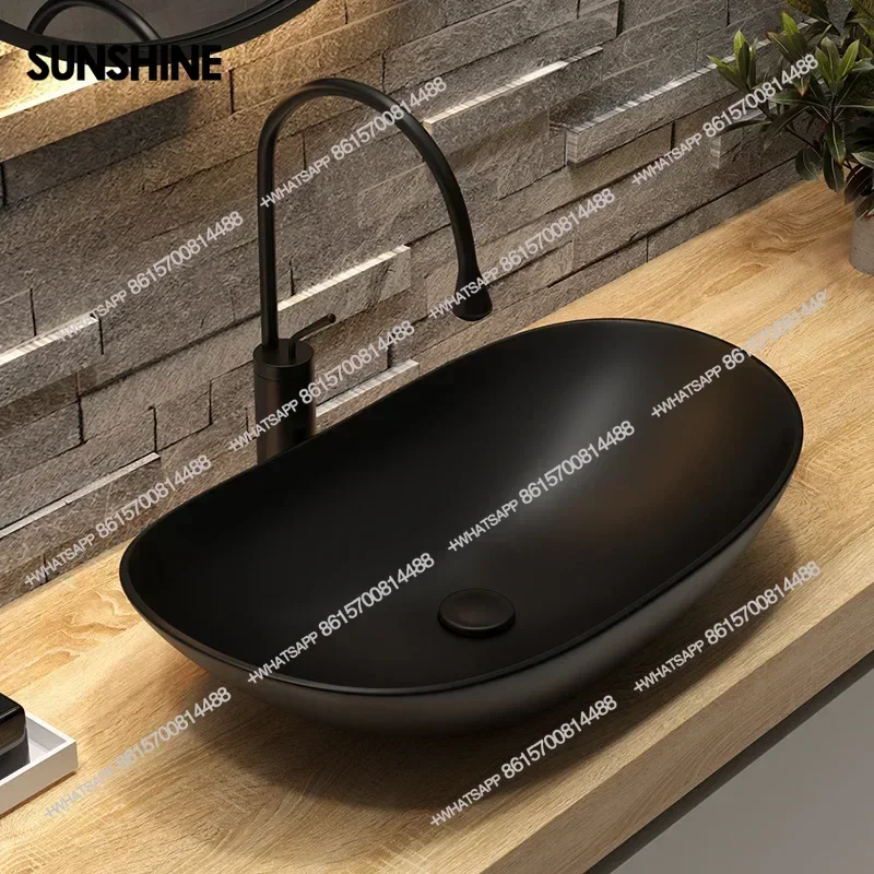 

Bathroom Washbasin Ceramic Countertop Nordic Faucet Set Wall-mounted Sink Light Luxury Hotel Office Waterfall Spout BasinY