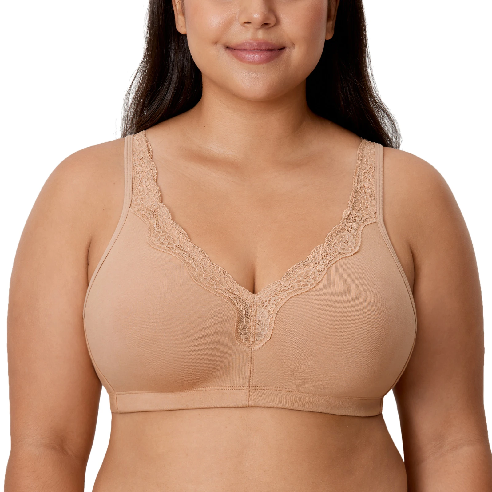 Women's Plus Size Wireless Lace Cotton Bra Unlined Full Coverage Comfort Breathable Sleeping Bras D DD E F G