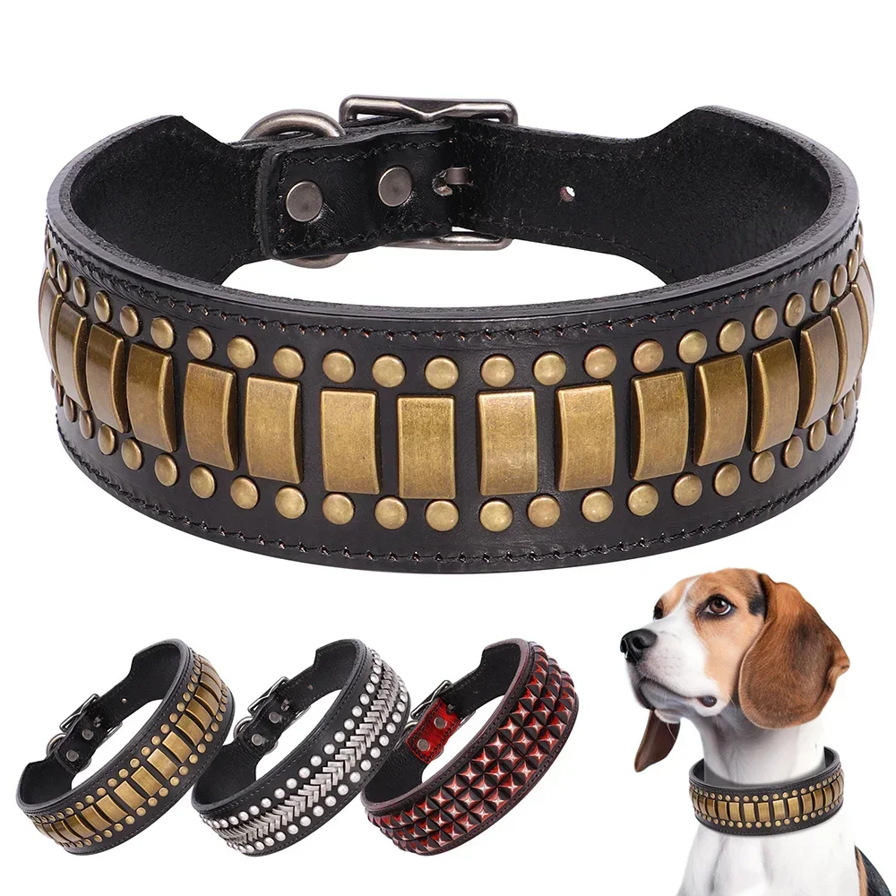 Collare per cani di grandi dimensioni anti-morso in metallo di vacchetta Pitbull Golden Retriever Collari Doberman Accessori per cani Correa Perro Дл Ся®бак