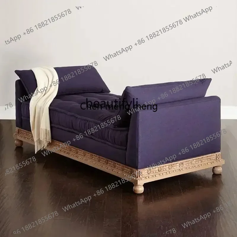 LHY26 ss New style French solid wood chaise longue, living room foyer shoe changing stool, bedroom carved bedside leisure stool