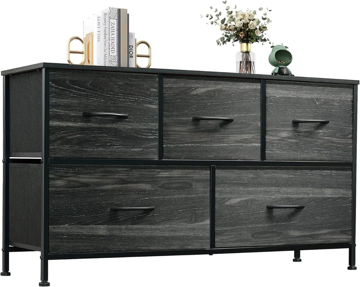 

WLIVE Dresser for Bedroom with 5 Drawers, Wide Chest of Drawers, Fabric Dresser, Storage Organizer Unit with Fabric Bins