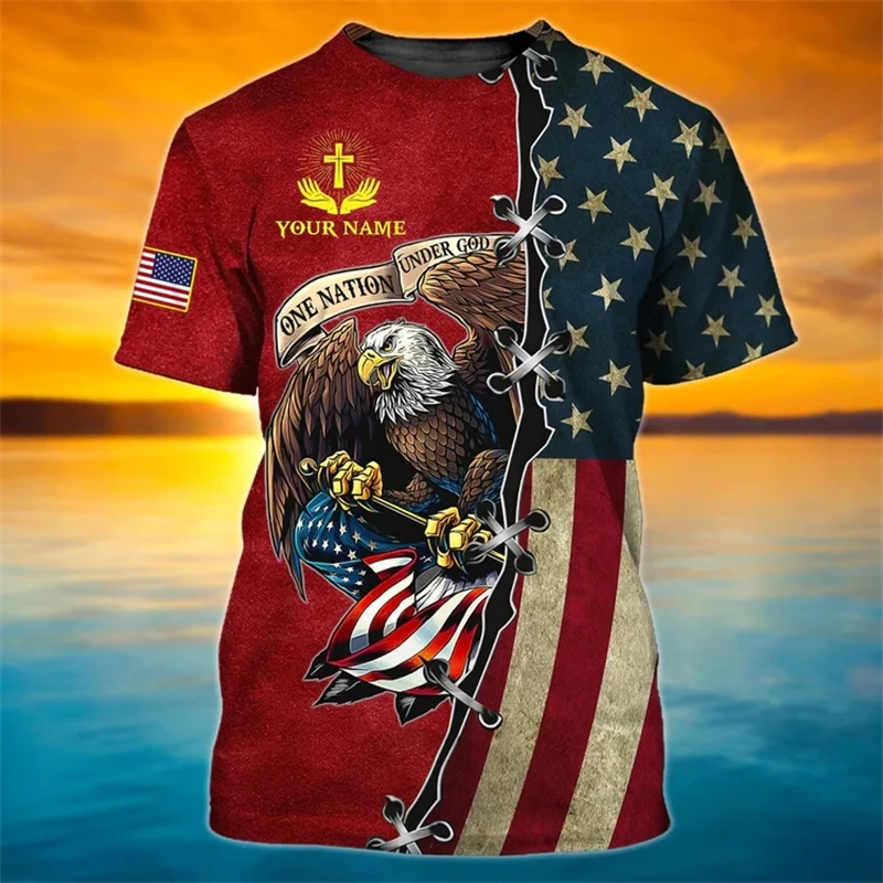 

Men Tee Shirt Fashion T-shirt Summer Clothing Jesus Pattern USA Eagle Flag 3d Print Tops Casual Sportswear Oversized Tees Homme