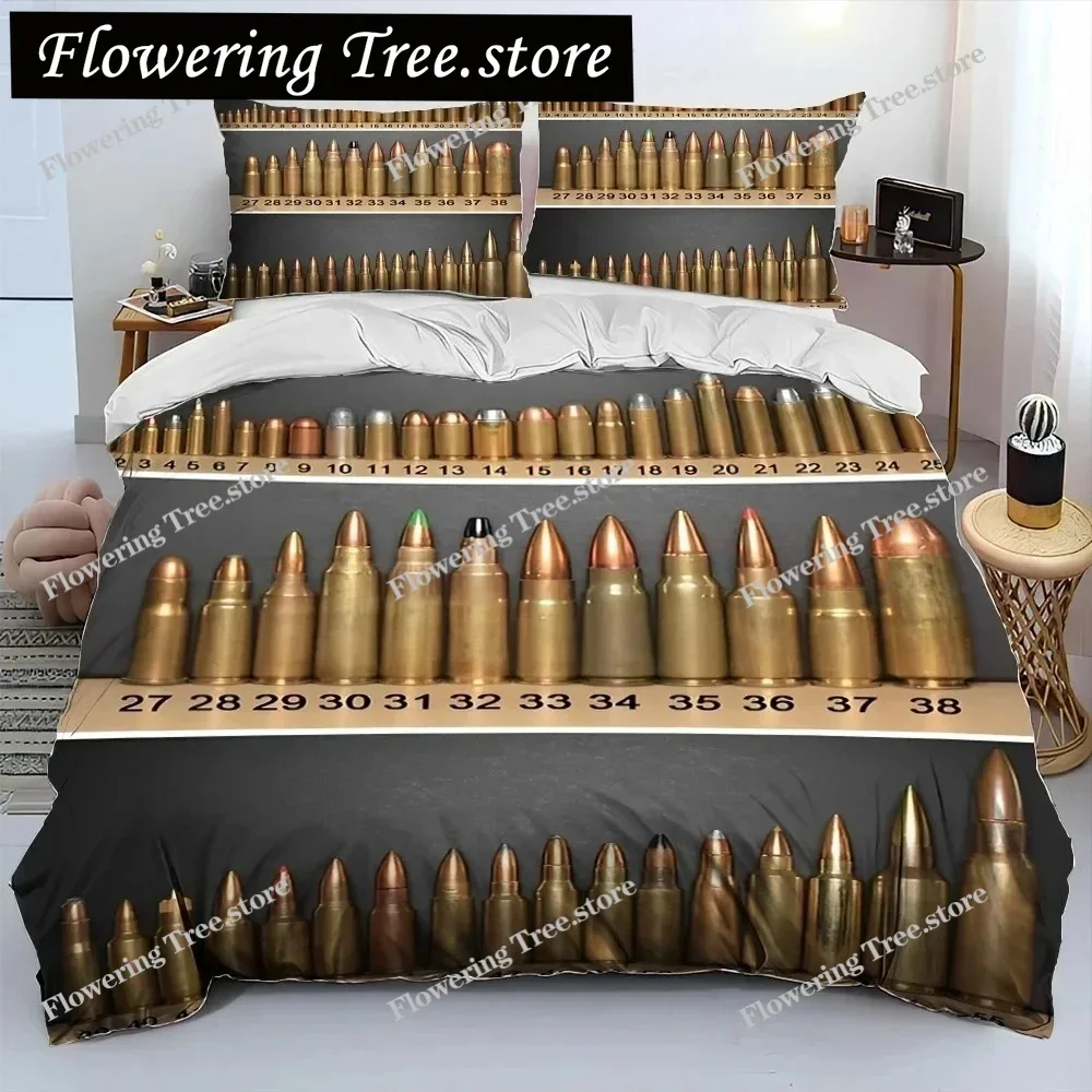 3D Rifle Revolver Cartridge Gun Comforter Bedding Set,Duvet Cover Bed Set Quilt Cover Pillowcase,King Queen Size Bedding Set 4