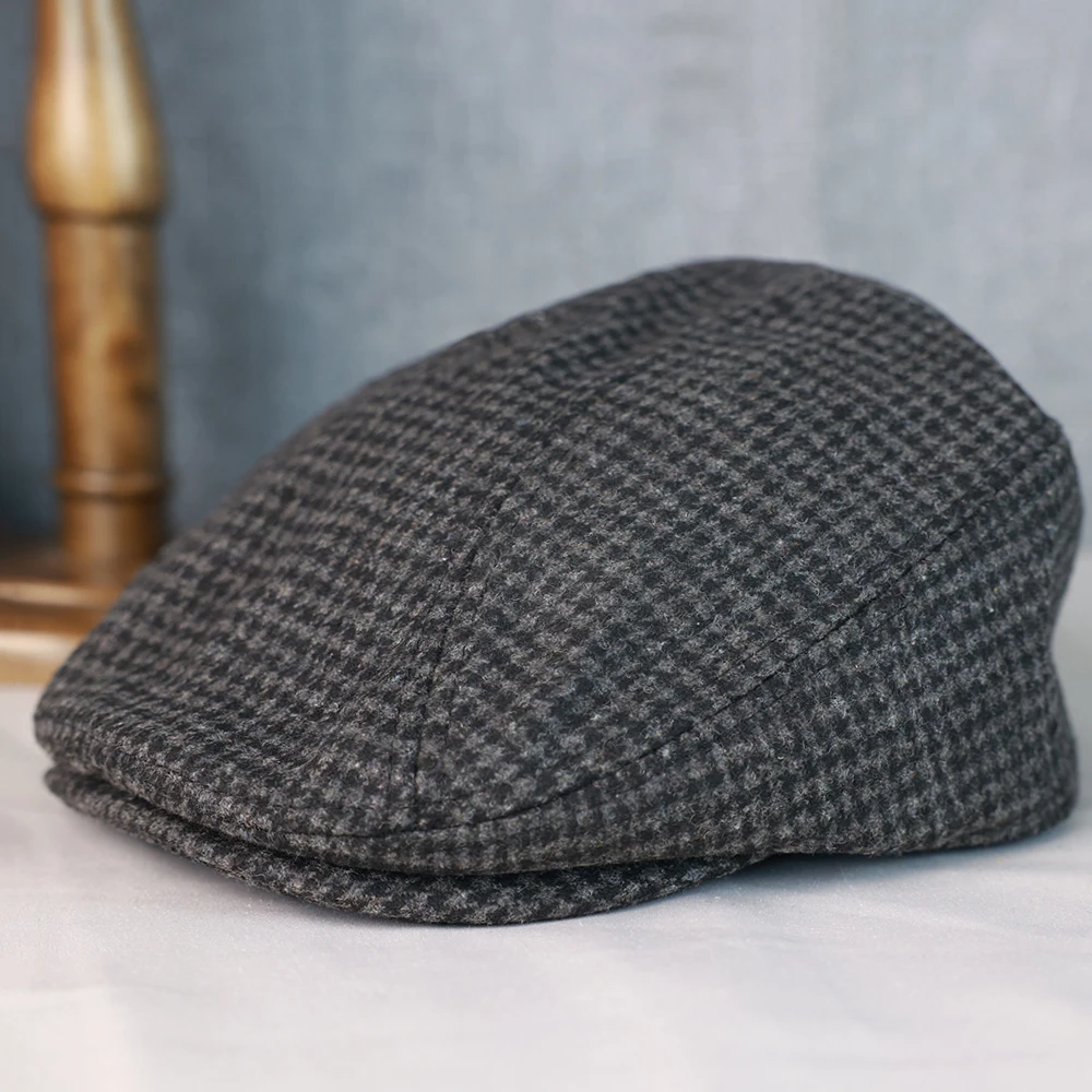 Spring Autumn Winter Wool Plaid Newsboy Cap New Gray Breathable Beret Men's Women Literary Retro Hat England Hats Male Hats 80