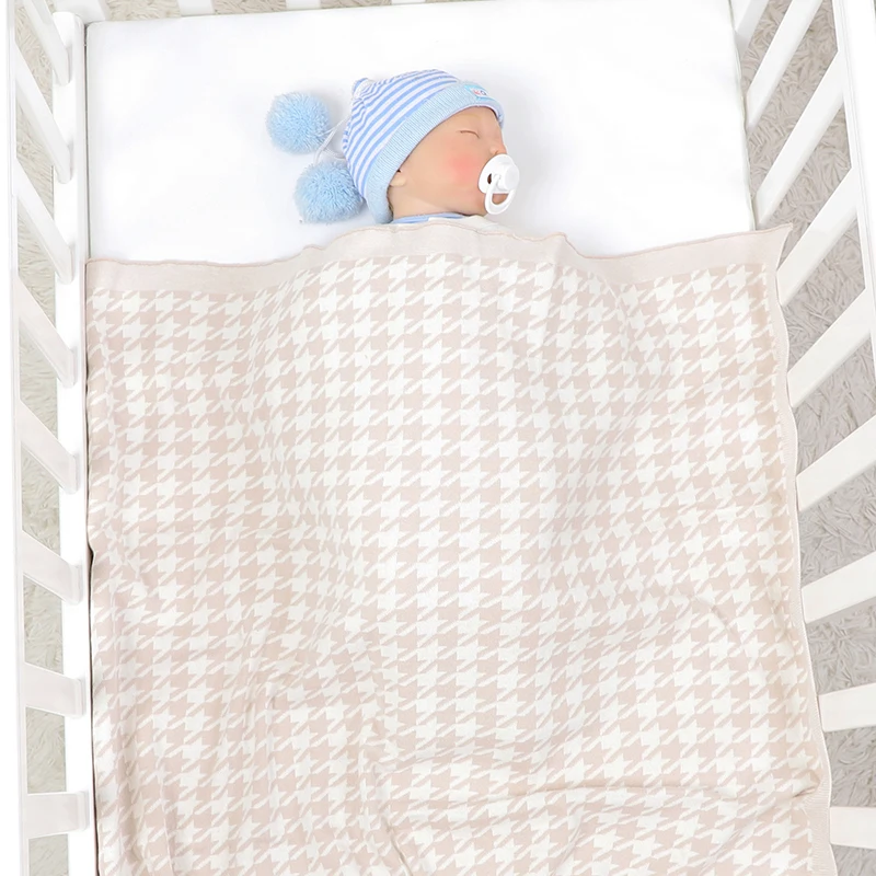 Cotton Baby Blanket Knit Newborn Girl Boy Bedding Plaid Crib Quilts Fashion Houndstooth 100*80CM Infant Stroller Soft Swaddling