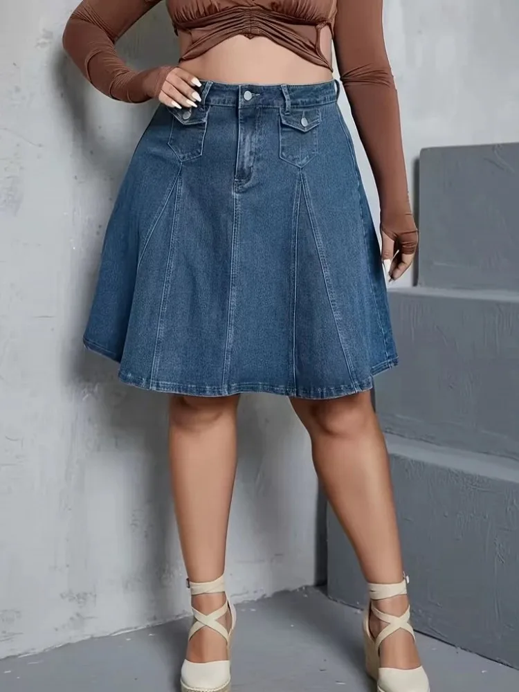 

Summer New L-4XL Plus Size Clothes High Waist Denim Skirt For Women Washed Retro A-Line Skirt Hip-covering Straight Long Skirt