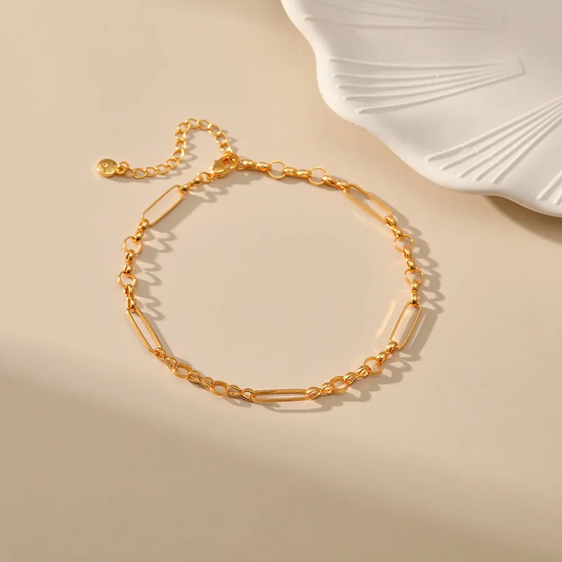 Cadena de eslabones minimalista para mujer, joyería ajustable, chapado en oro de 18K, resistente al agua, larga, ovalada, fácil de combinar, tobillera de Metal