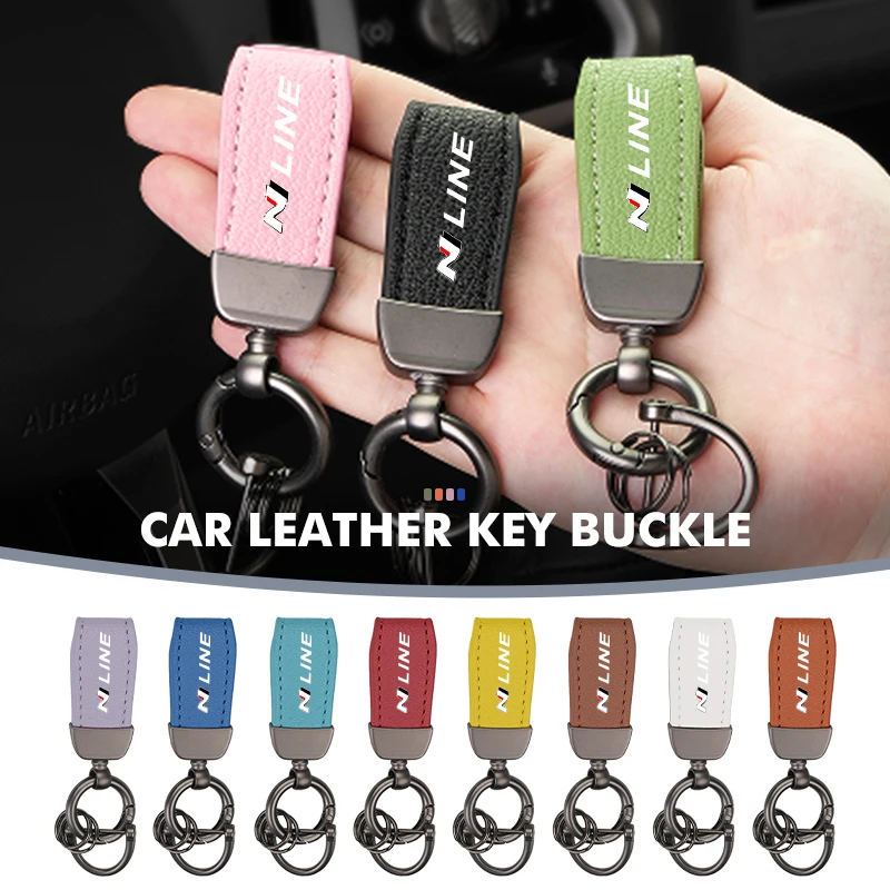 Car Key Chain Leather Multiple Colors Keychain Auto Logo For Hyundai N LINE i30 i20 Sonata Accent Tucson Elantra Azera