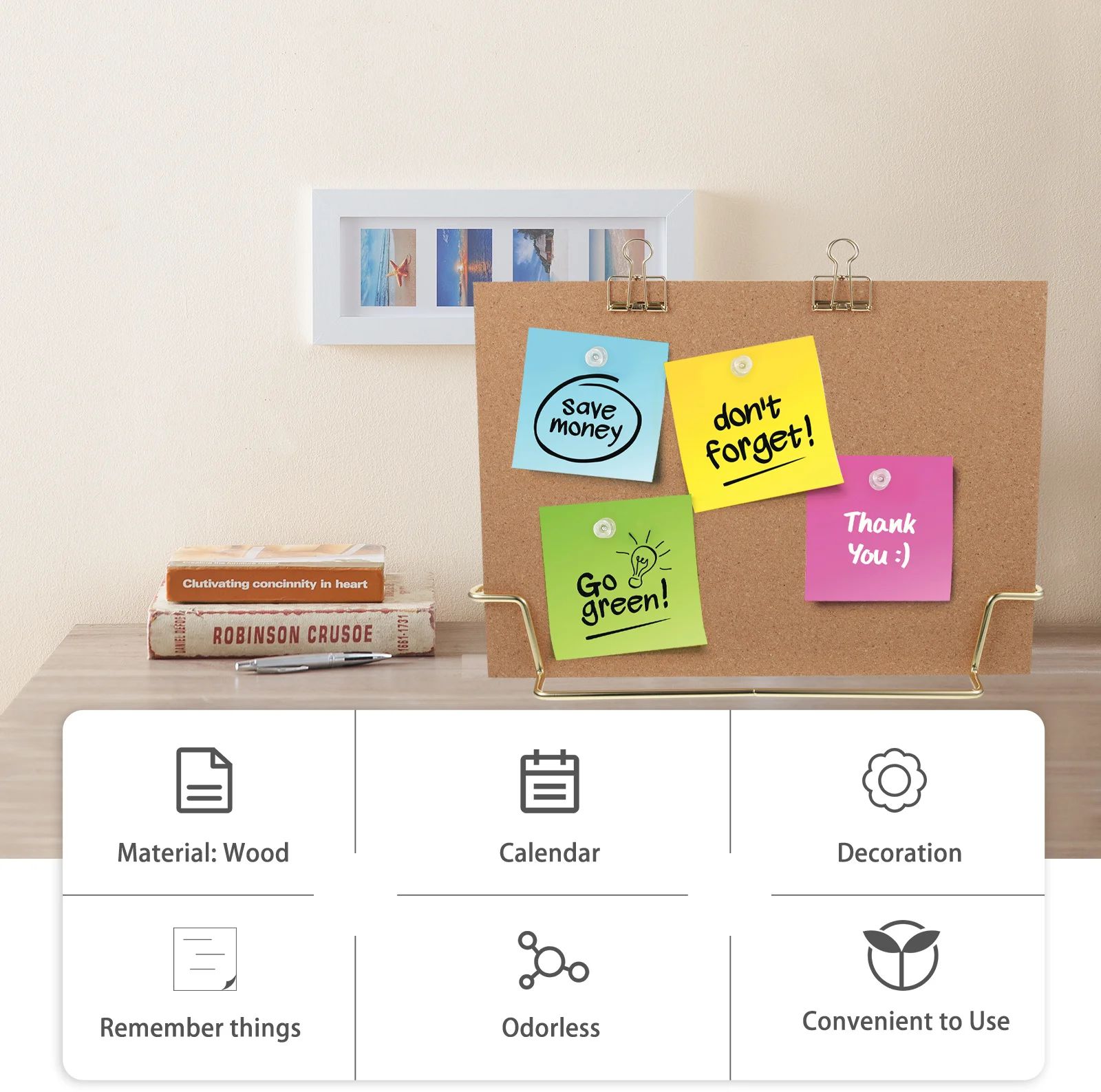 لوحة إعلانية مع قاعدة ذهبية، لوحة إعلانات بإطار خشبي قوي للمطاعم والحانات والفصول الدراسية ورسالة الفلين للمكتب المنزلي