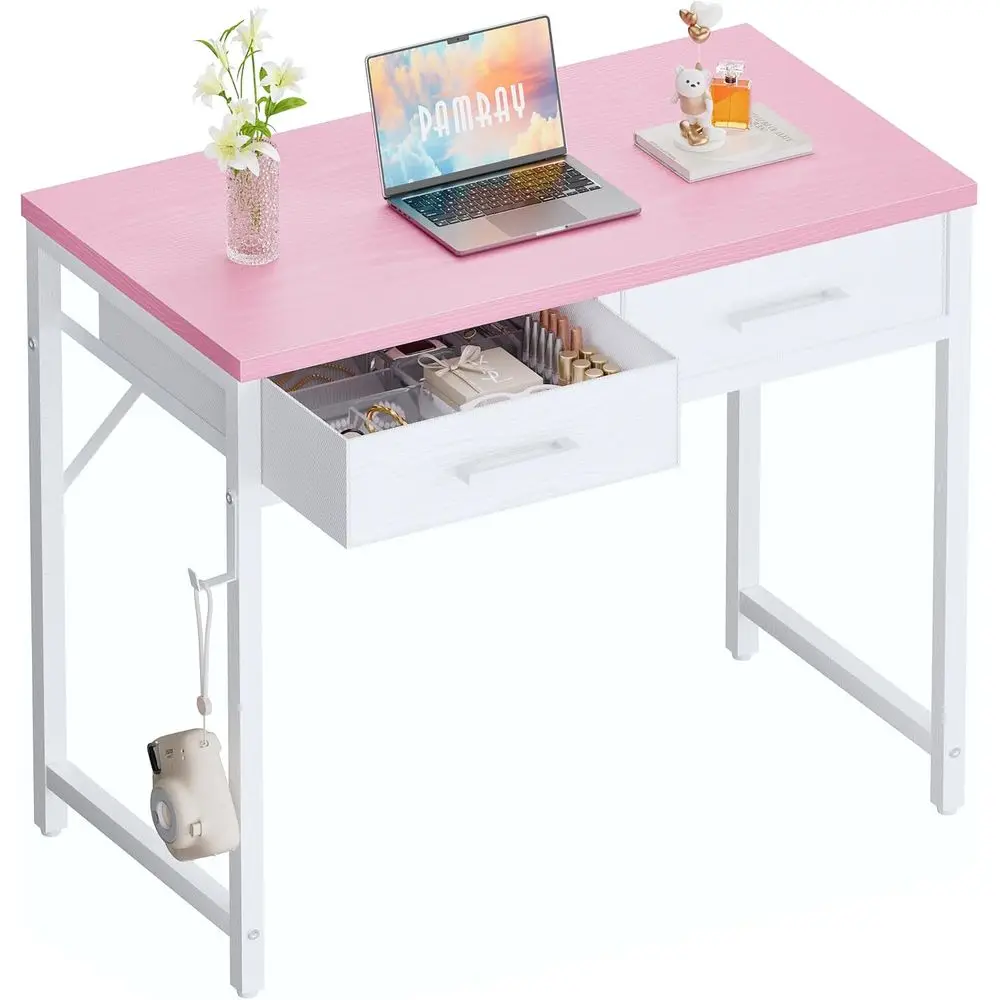 

32 Inch Small Computer Desk with 2 Ders or Bedroom Study Writing Home Oice Table or Small Spaces Pink