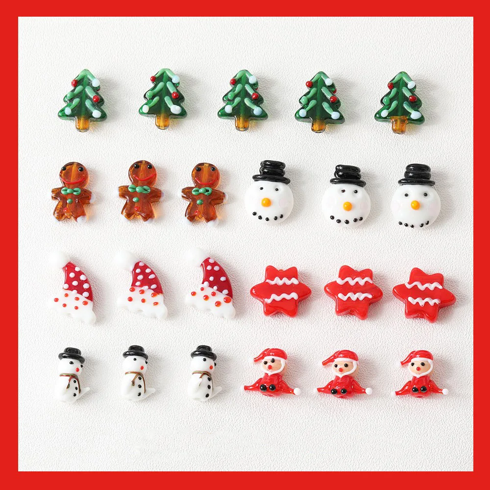 2PCS Christmas Tree Snowman Santa Glass Beads For Bracelet Necklace Making Supplies Jewelry DIY Accessories Material