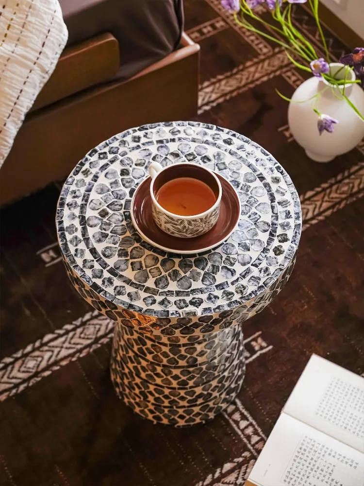 Luxury Home Living Room Sofa,Side Tables,Handmade Inlaid Art Natural Shell,Coffee Table Decoration,Furniture
