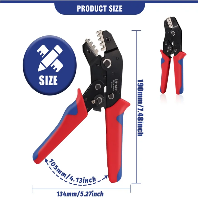 Crimping Tool Set For Dupont JST Terminals No/Pre Insulated Ferrules Butt Connectors Solar & Coax Connectors SN-58B 6 Jaw