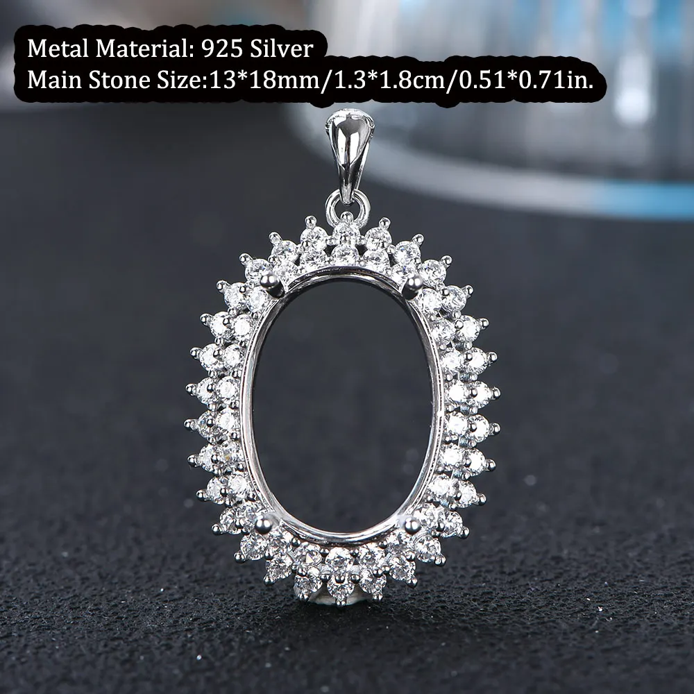 13x18mm S925 Sterling Silver Ring Pendant Empty Setting, Classic Luxury Prong Setting for Gemstone DIY，Jewelry Making Supplies