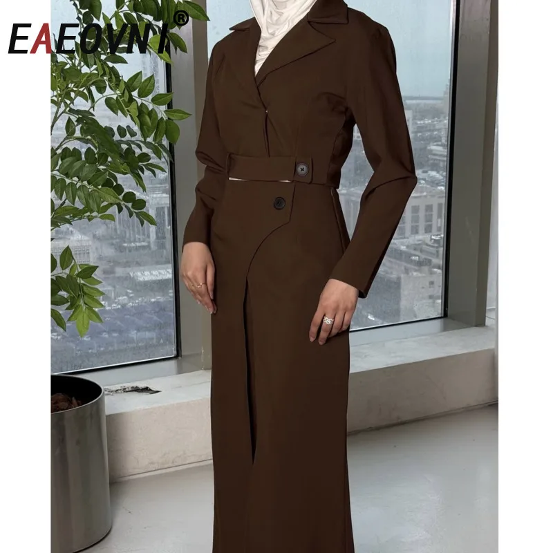 

EAEOVNI Vintage Style Women Two Piece Set 2025 Autumn Office Lady Short Jackets + Long Pants Solid Color Fashion New Clothing