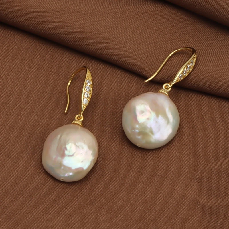 

Retro Big Baroque Button Pearl Earrings for Women Irregular Beads Natural Freshwater Pearls Drop Dangle Earrings Simple Jewelry