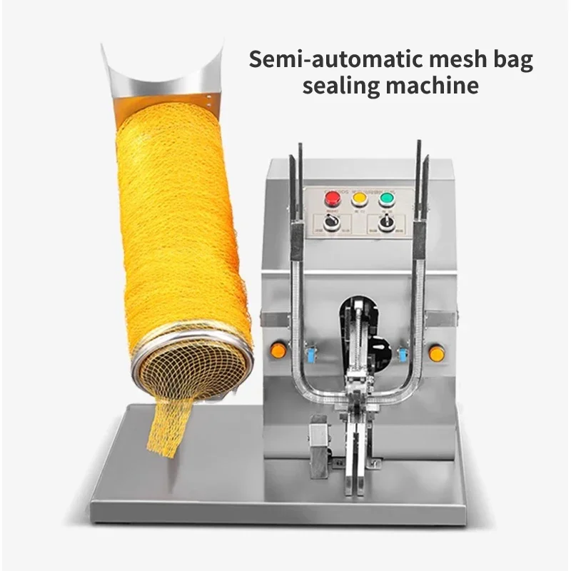 Máquina automática de sellado de embalaje para encuadernación de ajo, patata, jengibre, bolsa de red de malla para frutas y verduras, fabricante de sellado de doble hebilla, 300W220V