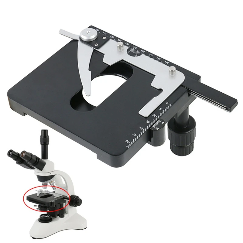 XY Axis Metal Mechanical Stage Mobile Platform With Scale For Biological Microscope Slide Specimen Moving Clamp