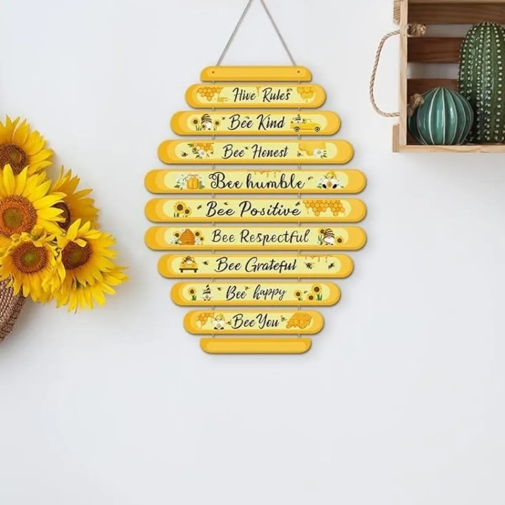 

Spring Autumn Bee Wall Decoration Plaque Daisy Sunflower Funny Wooden Bee Pendant Wall Art Bee Nest Hanging Ornament