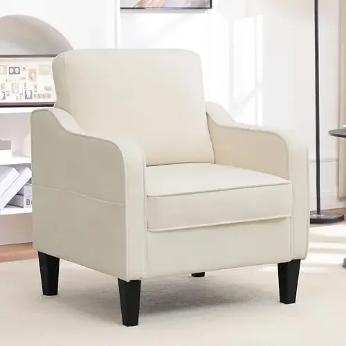Accent Chair for Living Room, Mid Century Modern Reading Chair for Bedroom, Upholstered Armchair with Side Pockets