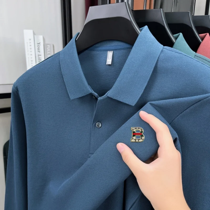 

Fashion luxury brand 100% cotton long sleeve polo shirt men autumn soft comfort casual high-quality letter embroidered T-shirt