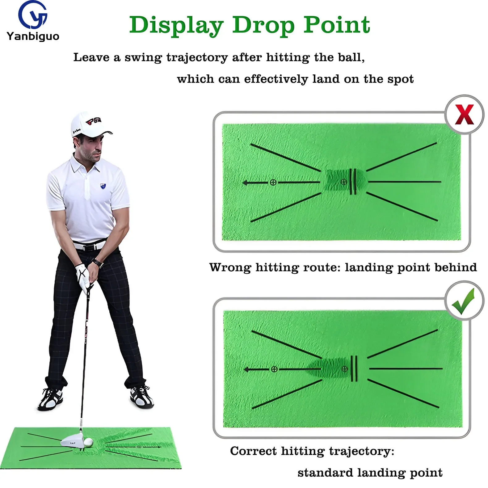 30X60CM Golf Training Mat Swing Golf Turf Practice Mat,Detection Batting Ball Trace Directional Golf Swing Practice Mat