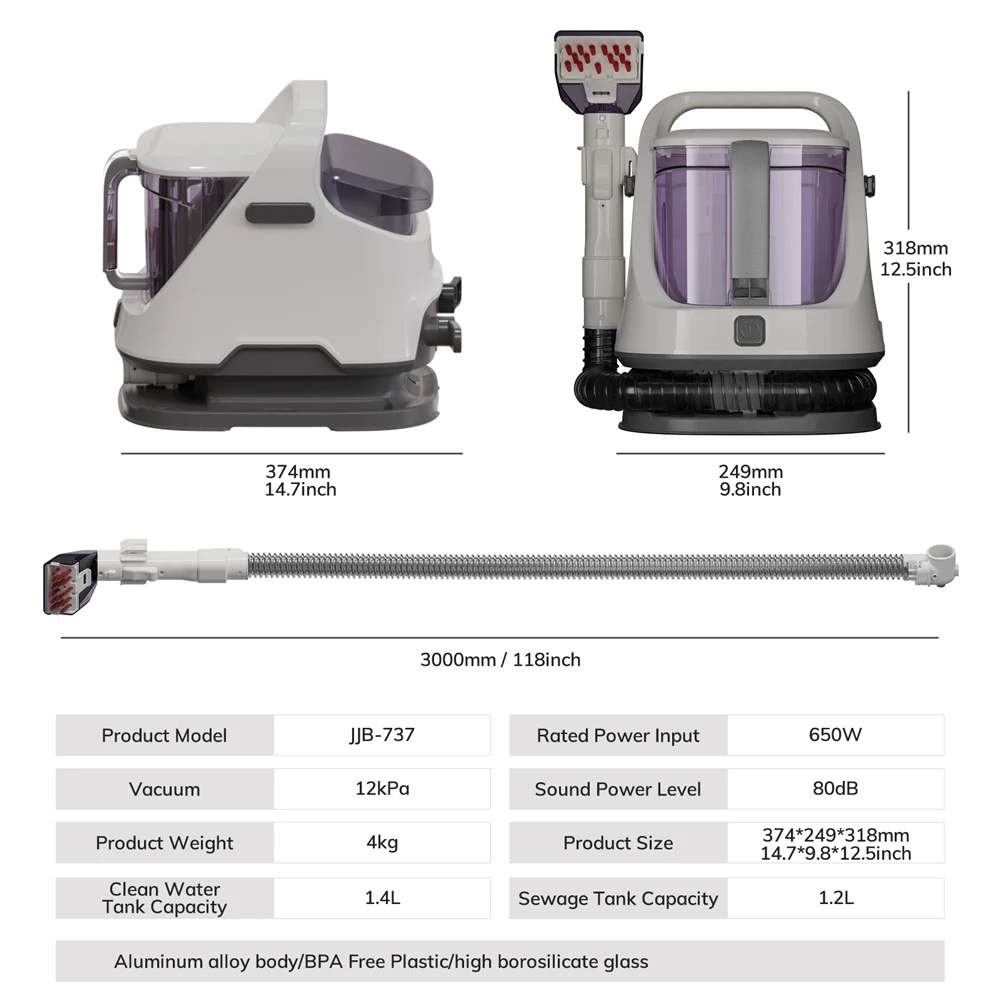 Aspirador de pó portátil 650W 12kPa de alta potência para casa, carpete, sofá, carro - cabo de 3m e tanque grande