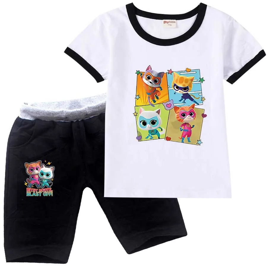 

Superkitties Children's clothing set Summer Boys and girls cartoon T-shirt shorts set boutique children's clothing