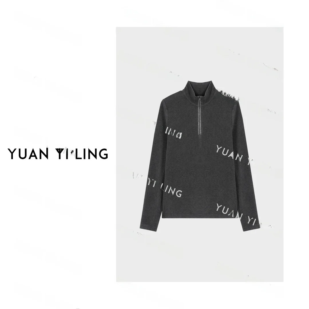 

Мягкая и объемная женская повседневная футболка с воротником-стойкой, 36% акрил, 27.5% хлопок, 27.5% полиэстер, 9% спандекс