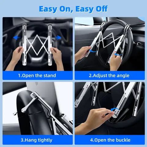 Eary Foldable Car Laptop Mount for Steering Wheel Holder 5 Height Adjustable Metal Notebook Tablet Stand Travel Car Accessories