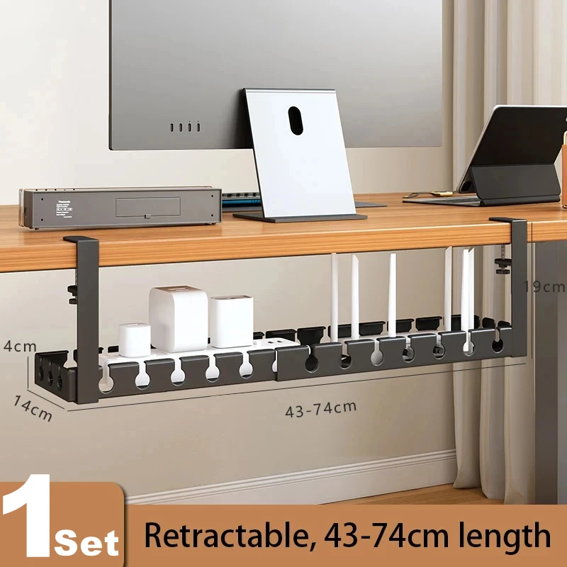 Under Table Retractable Storage Rack No Punching Metal Cable Management Tray Home Office Desk Wire Organizer Power Strip Storage image 6