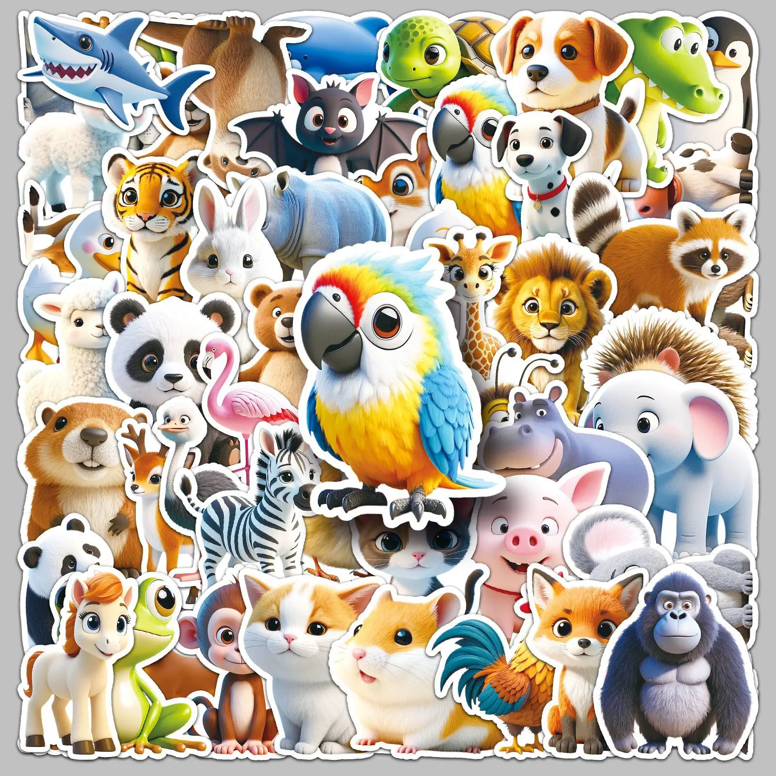 

50Pcs Waterproof 3D Cartoon Animal Stickers, Cute PVC Decals for Laptop Water Bottle Phone Skateboard Scrapbook Kids DIY Decor