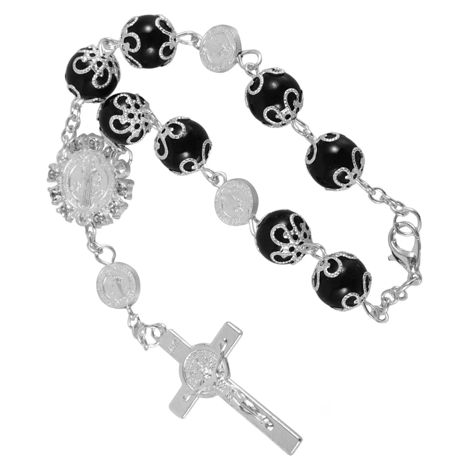 

Automotive Car Rosary Bracelet Rear View Mirror Accessories Hanging Cross Rearview Ornaments for Black Decorations Pendant