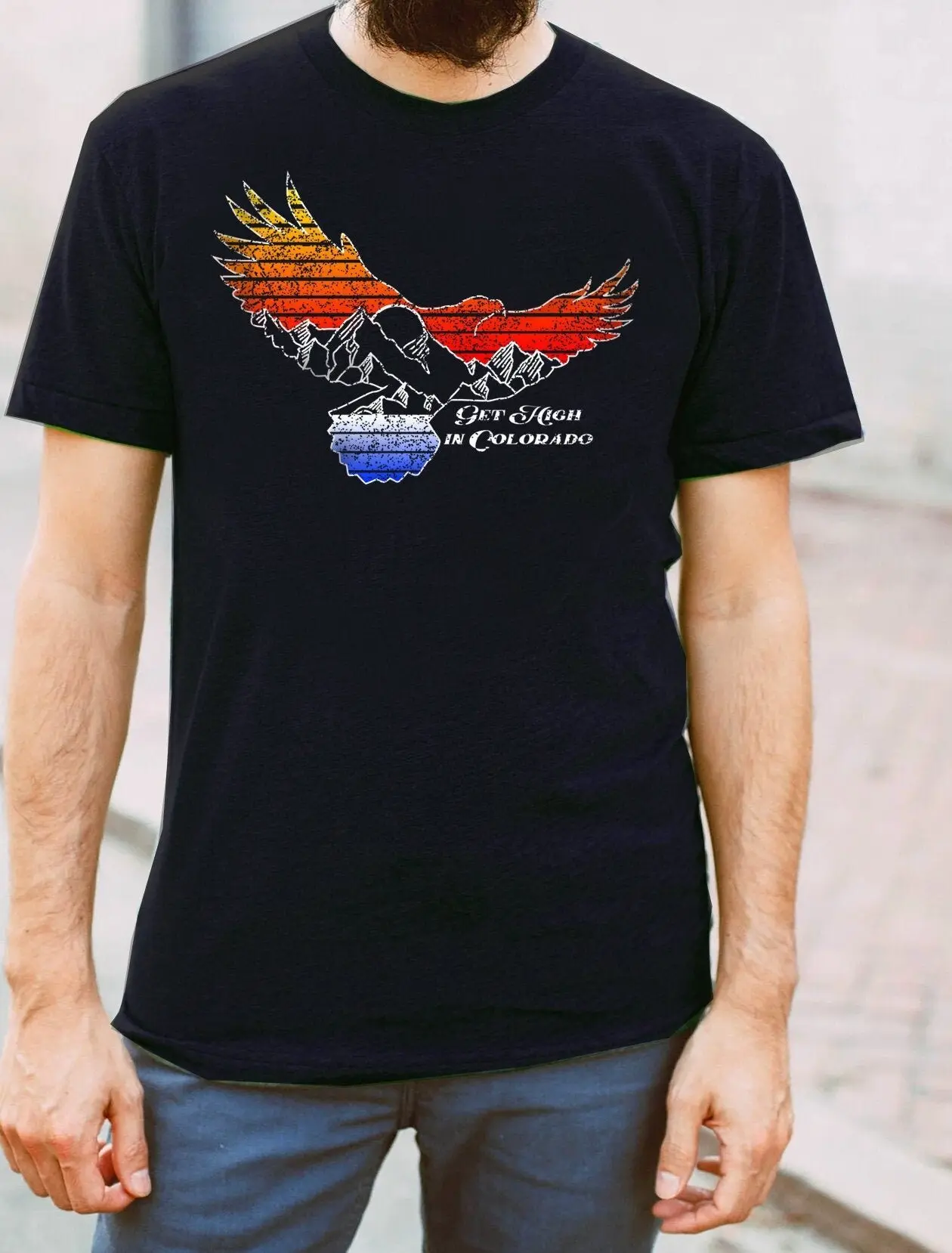 Colorado Retro Mountain T Shirt Get High In Soft Style Mens Eagle Ski Snowboard Hiking