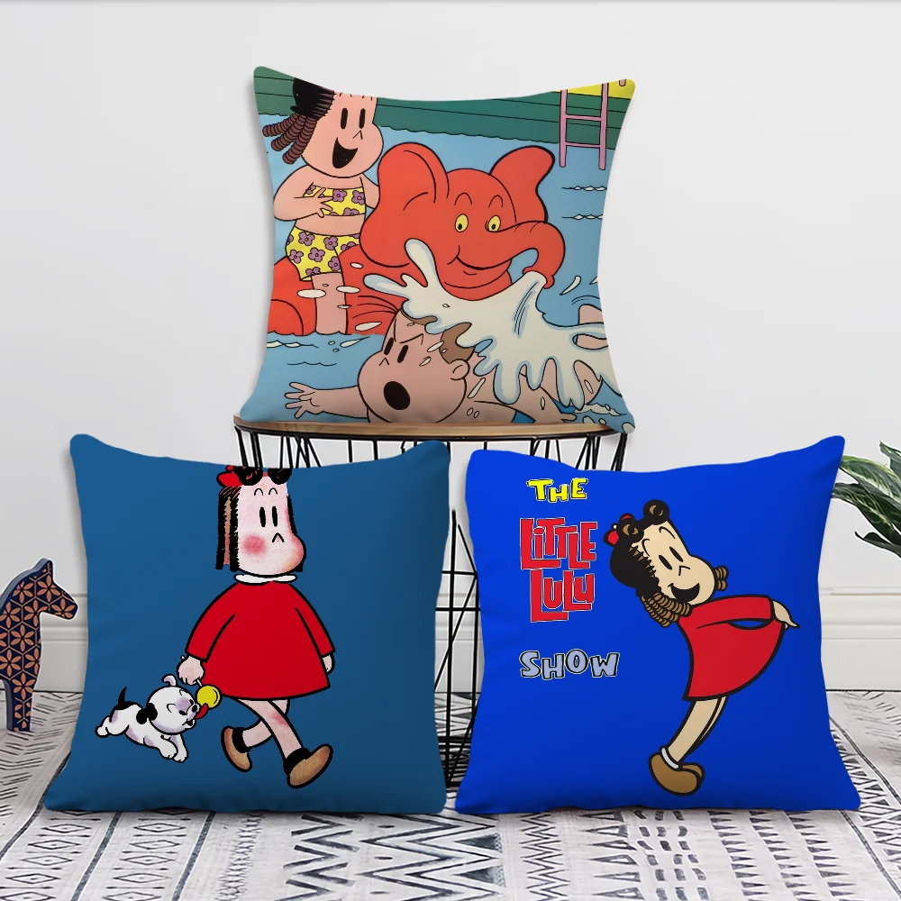 Cartoon The Little Lulu Show Cute Pillow Case Sofa Living Room Bedroom Headboard Backrest Cushion Square Cushion Nap Time