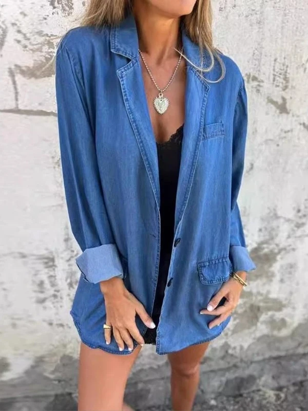 

Women's Suiting Coat Casual Long Sve Flip Collar Single Button Closure Loose Fit European Sle Faion