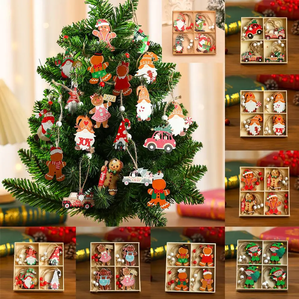 Christmas Wooden Pendants Gingerbread Man Gnomes Xmas Tree Hanging Oranment 2024 Vintage Navidad Decorations For Home New Y U8F0