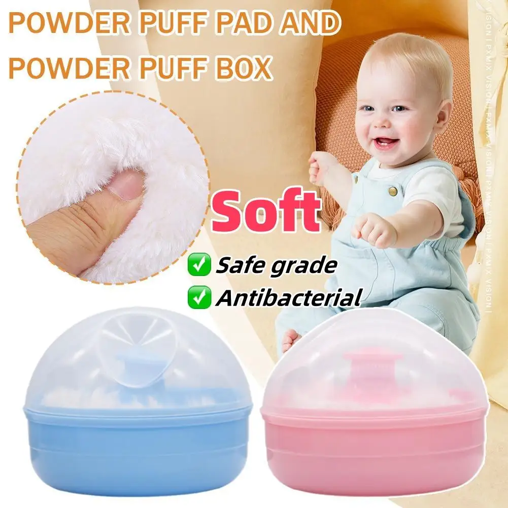 1set Baby Powder Puff And Storage Box Children's Buttocks And Body Powder Puff Safe Antibacterial Baby Specific Body Care Tool