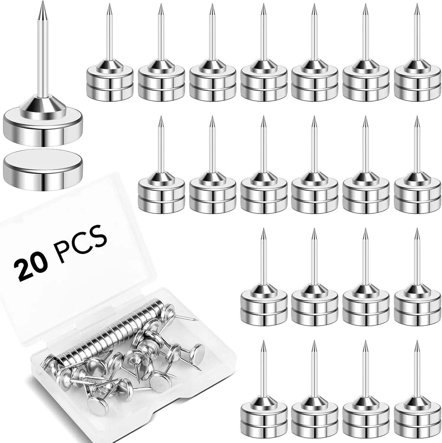 Magnetic Push Pins, 20 Sets Strong Thumbtacks for Bulletin Board, Decorative Pushpins for Map, Poster Holder