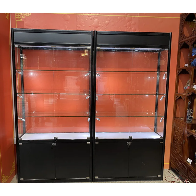 custom.Retail Smoke Shop Shelves Grocery Store  Tall Display with Led Lighting Shop Lockable Display Cabinet Glass