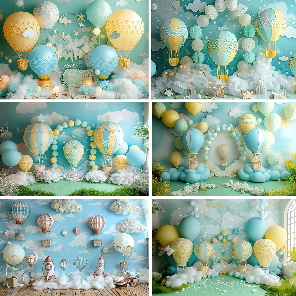 

Bonvvie Photography Background Hot Air Balloon Bear Decor Cake Smash Kids Birthday Party Newborn Shower Backdrop Photo Studio