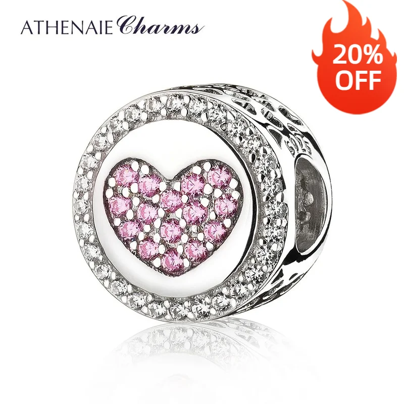 

ATHENAIE Romantic New 925 Sterling Silver Pink CZ Love of My Life Heart Charms Beads fit Bracelets & Necklaces DIY Jewelry